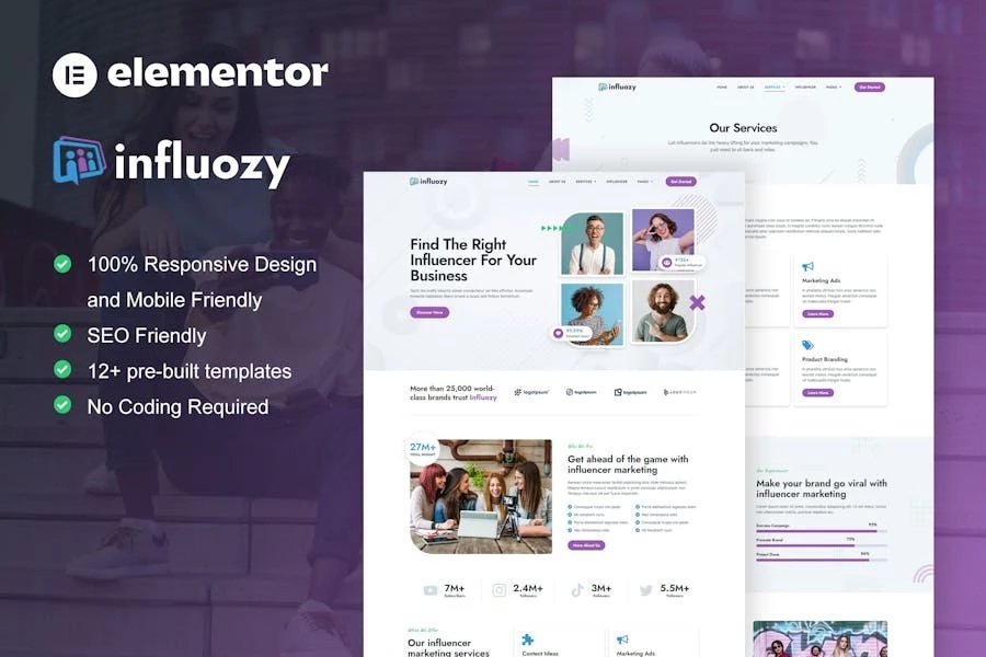 Influozy - Template Kit Elementor Pro para Agencia de marketing de influencers