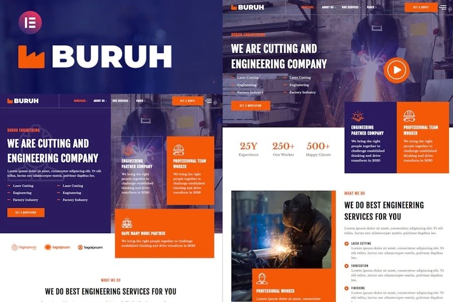 Buruh - Template Kit Elementor para empresa de corte e ingeniería láser