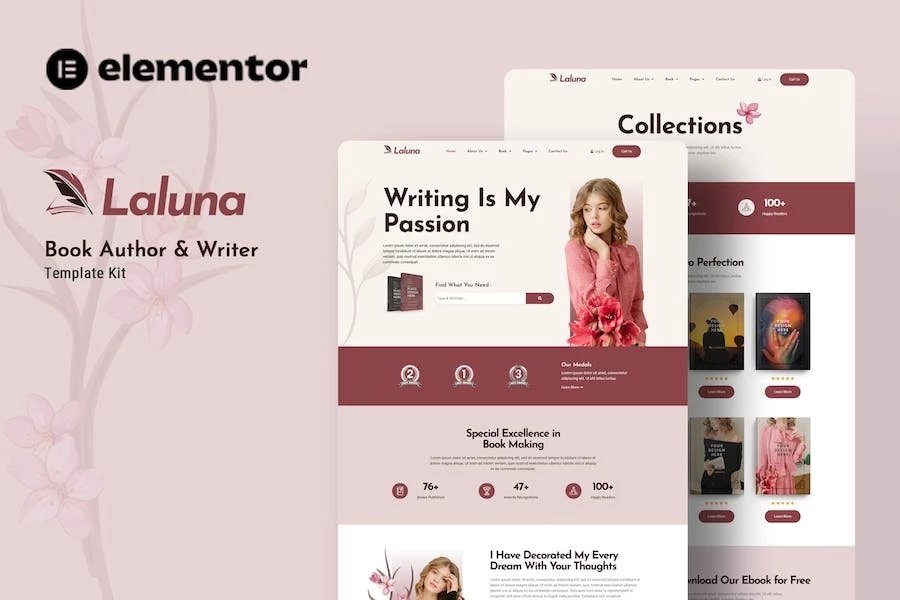 Laluna - Kit de plantillas Elementor para autor y escritor de libros