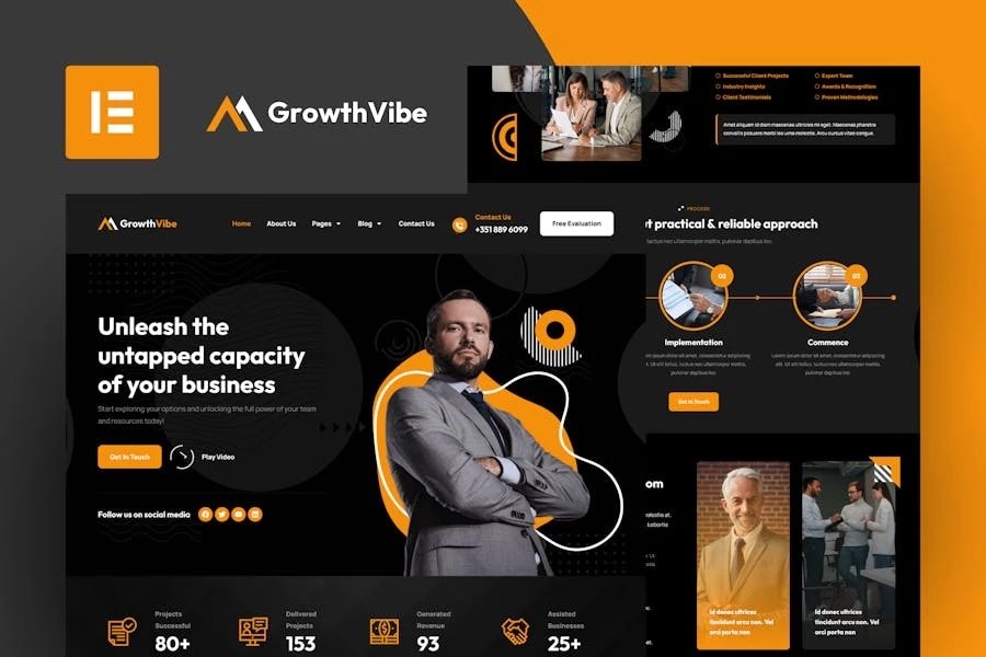 Growth Vibe - Kit de plantillas Elementor para consultoría empresarial