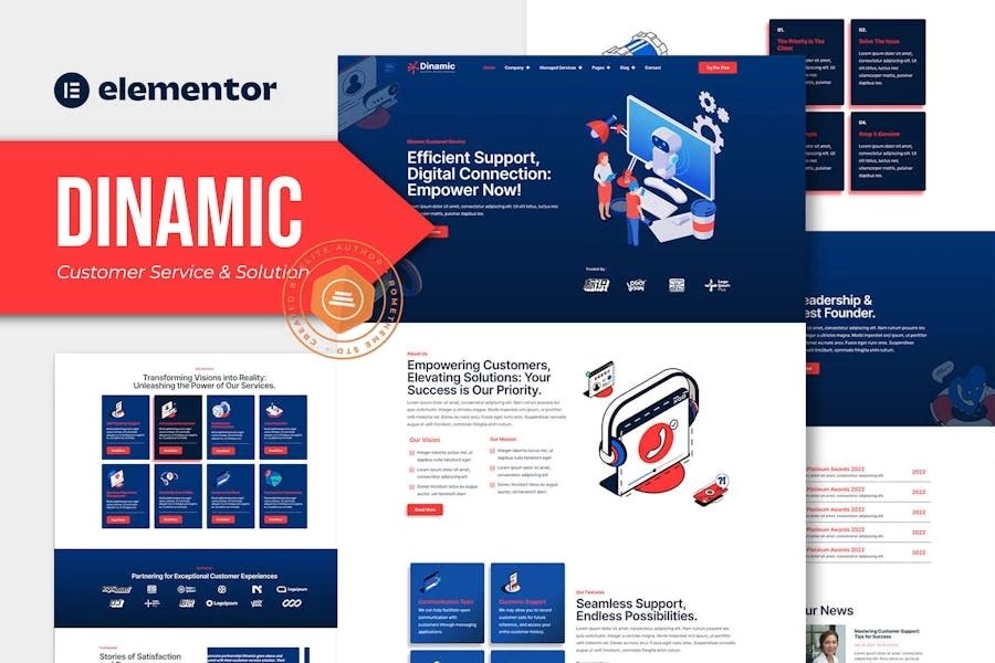 Dinamic - Kit de plantillas Elementor Pro de servicio al cliente y solución