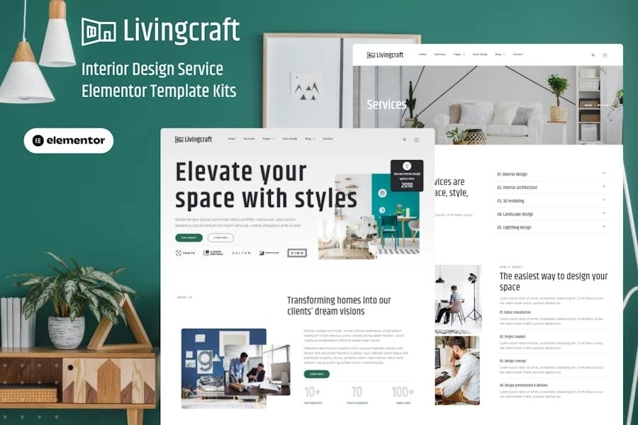 Livingcraft - Kit de plantillas Elementor Pro para servicios de diseño de interiores