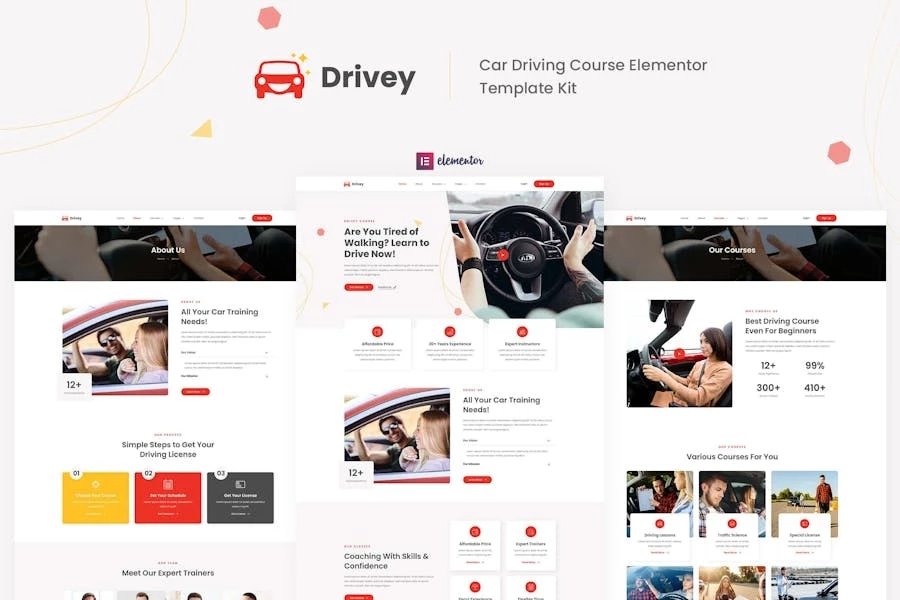Drivey - Kit de plantillas Elementor para cursos de conducción de automóviles