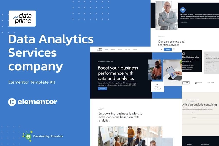 Dataprime - Kit de plantillas Elementor para servicios de análisis de datos
