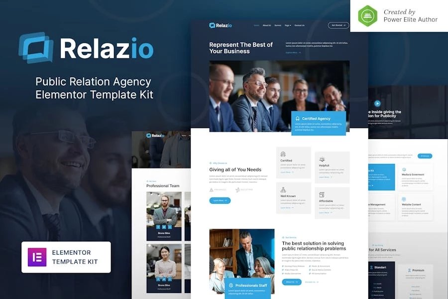 Relazio Kit de plantillas Elementor para Agencia de Relaciones Públicas