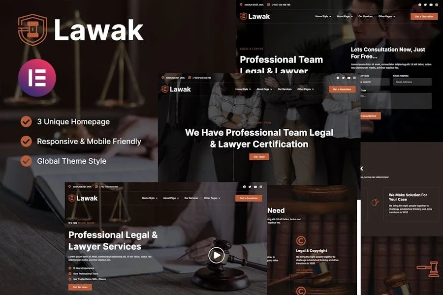 Lawak - Template Kit Elementor para servicios legales y de abogados