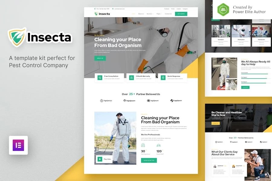Insecta Kit de plantillas Elementor para el control de plagas y la desinfección