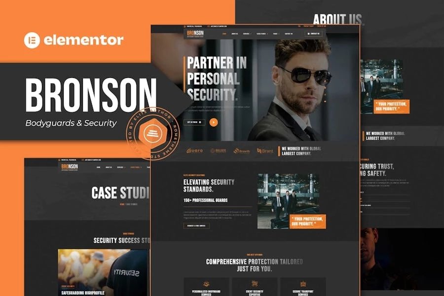Bronson - Kit de plantillas Elementor para guardaespaldas y agencias de seguridad