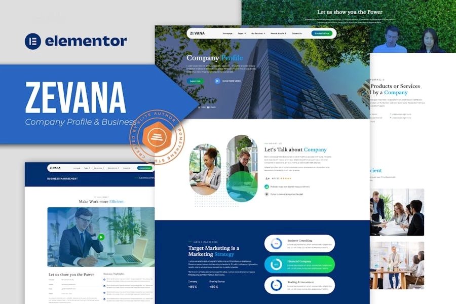 Zevana - Perfil de empresa y Template Kit de Business Elementor