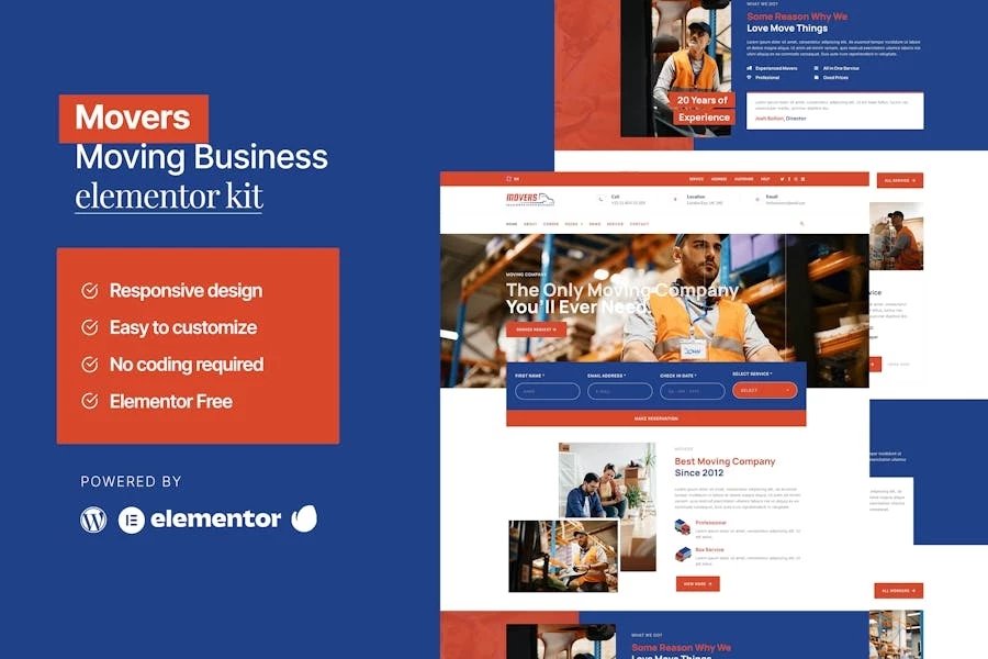 Movers - Template Kit Elementor para sitios web de empresas de mudanzas