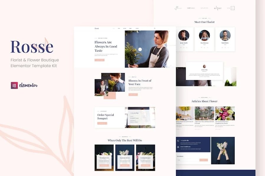 Rosse - Kit de plantillas Elementor para floristería y boutique de flores