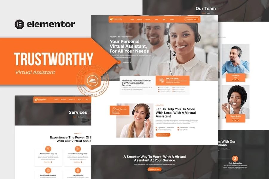 Trustworthy Template Kit de Elementor para asistentes virtuales para negocios