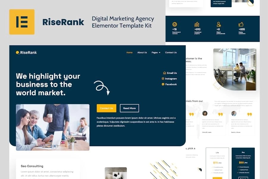 Riserank - Template Kit Elementor para Agencia de marketing digital