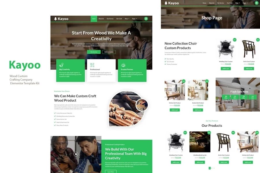 Kayoo - Kit de plantillas Woocommerce Elementor de Wood Company