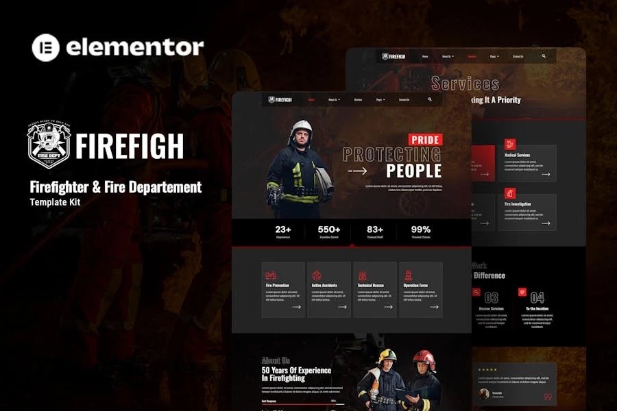 Firefigh - Kit de plantillas Elementor para bomberos y departamentos de bomberos