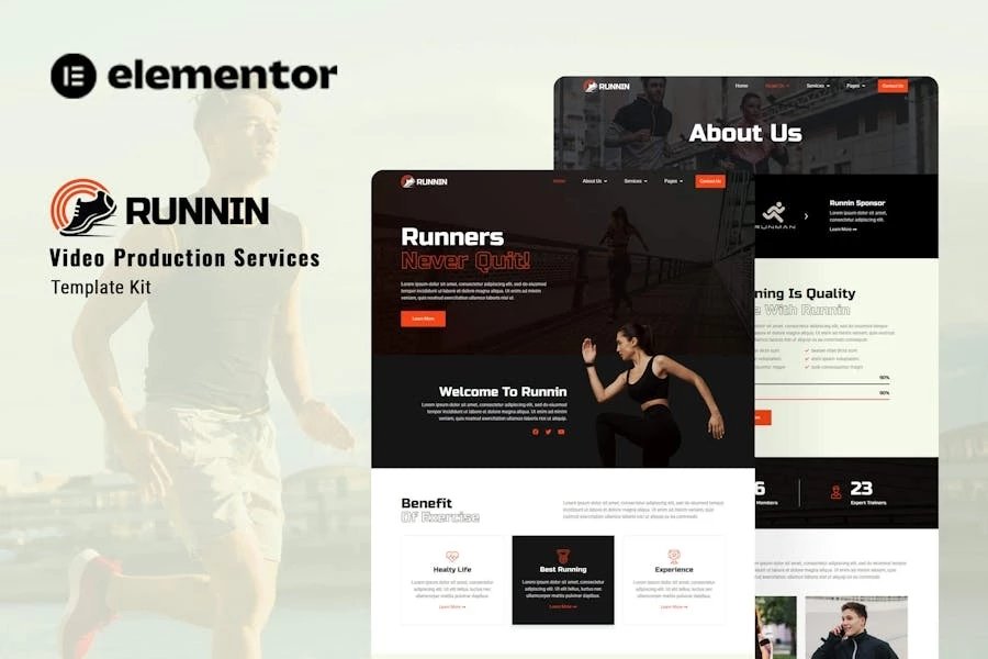 Runnin - Template Kit Elementor para servicio de producción de vídeo