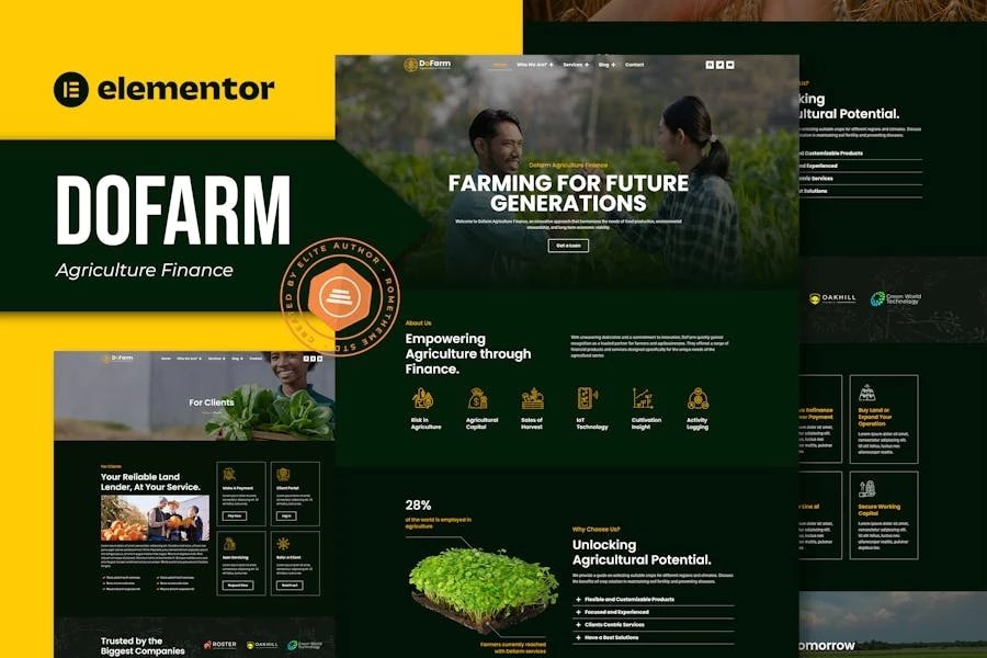Dofarm - Kit de plantillas Elementor Pro para financiación agrícola