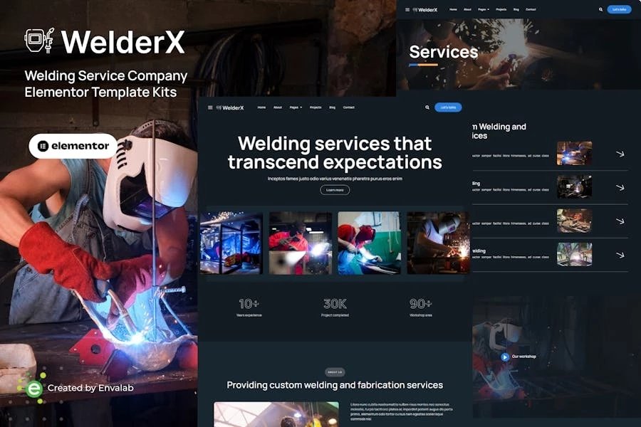 WelderX - Kit de plantillas Elementor Pro para servicios de soldadura