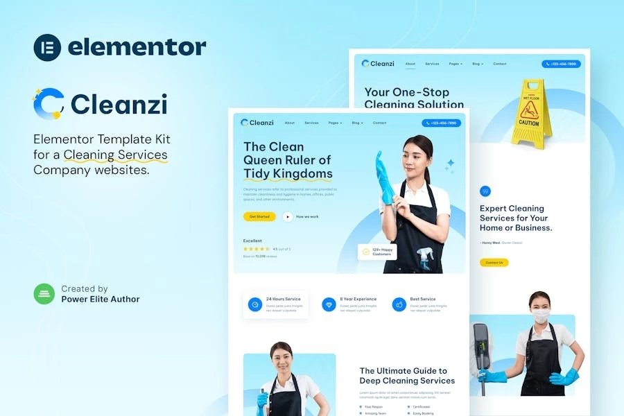 Cleanzi Template Kit Elementor para servicios de limpieza