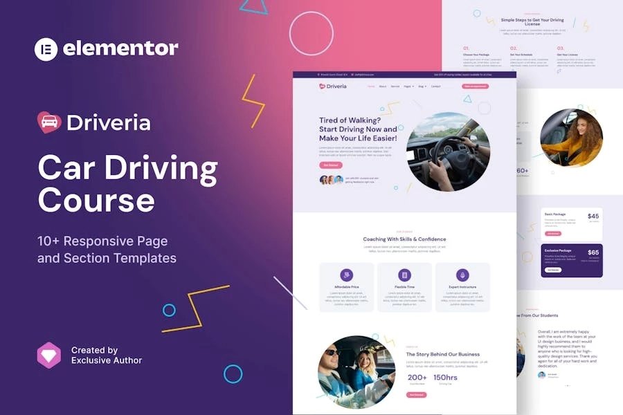 Driveria - Template Kit Elementor para cursos de conducción de automóviles
