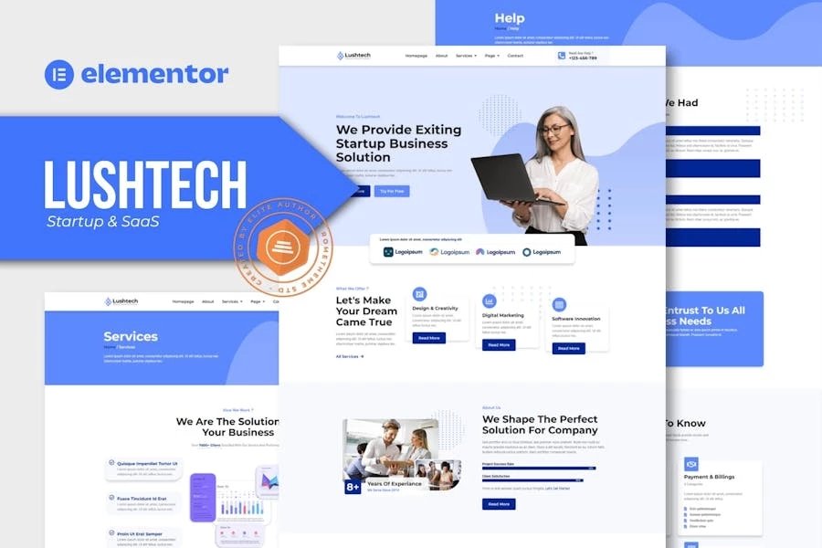Lushtech - Template Kit Elementor Pro para startups y SaaS