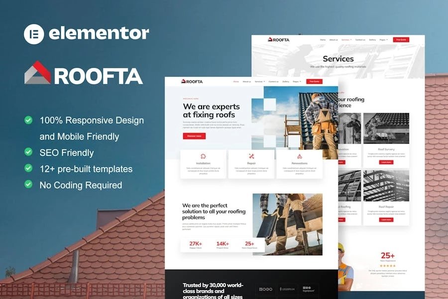 Roofta - Template Kit Elementor para servicios de techado