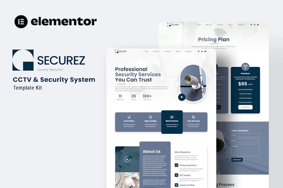 Securez - Template Kit Elementor para sistemas de CCTV y seguridad