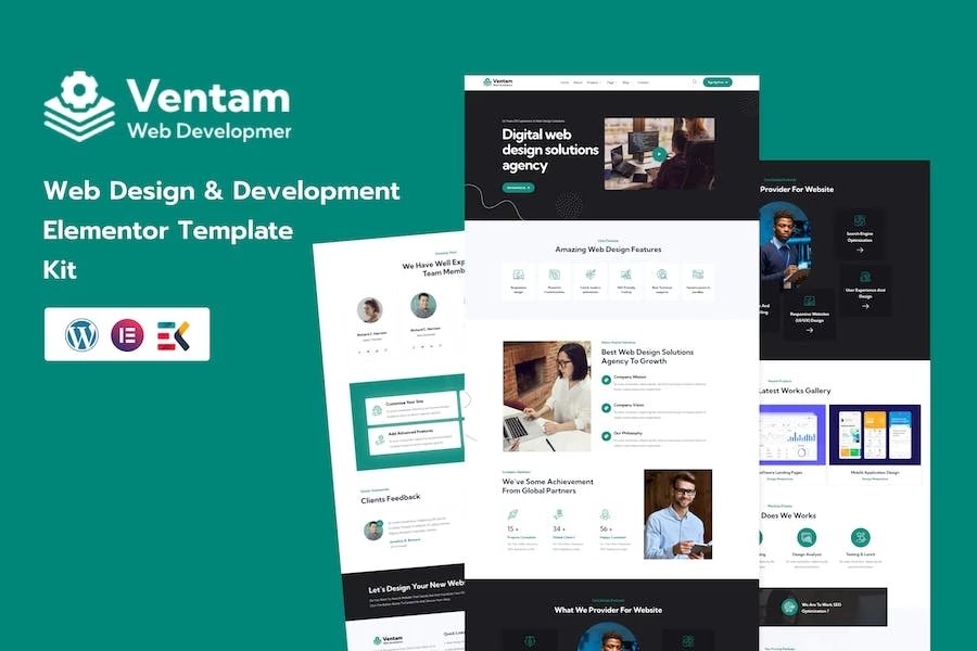 Ventam - Kit de plantillas Elementor para agencia de diseño web
