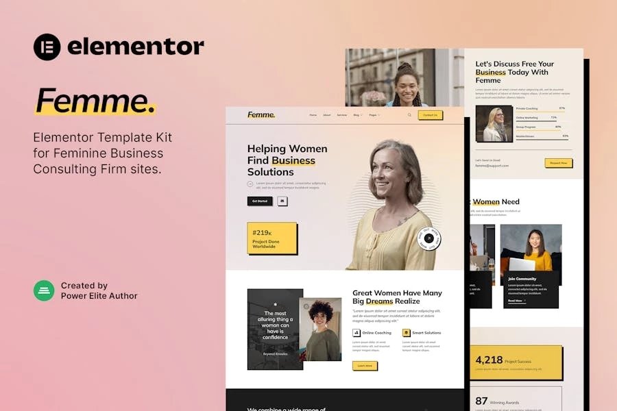 Femme - Template Kit Elementor de Consultoría Empresarial Femenina