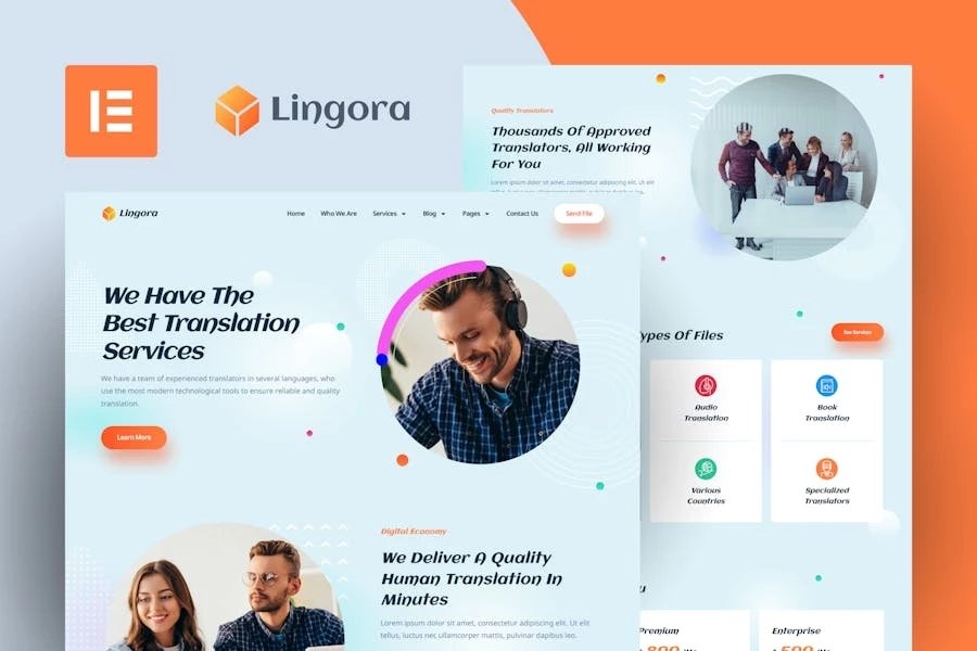 Lingora - Template Kit Elementor para servicios de traducción en