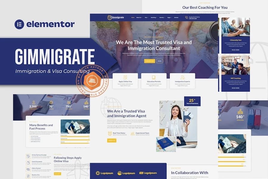 Gimmigrate - Template Kit Elementor para consultoría de inmigración y visas