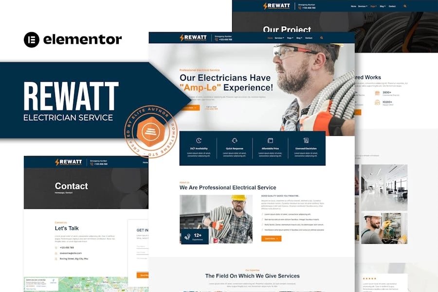 Rewatt - Template Kit Elementor de servicios eléctricos profesionales