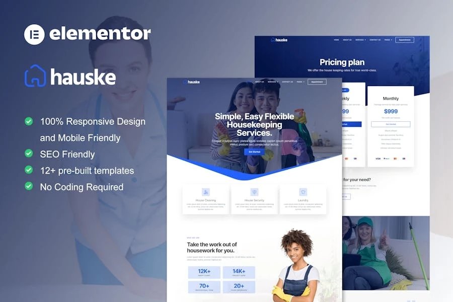 Hauske - Template Kit Elementor para servicios de limpieza y limpieza