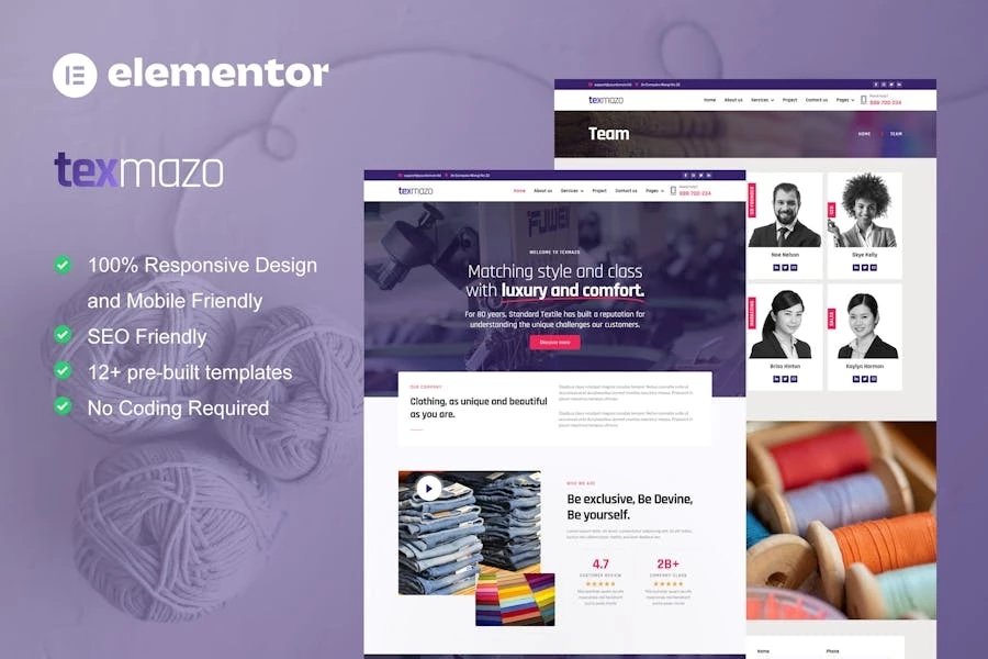 Texmazo - Template Kit Elementor para la industria textil y de confección