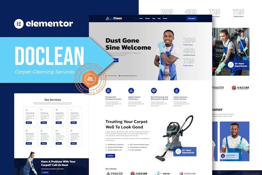 Doclean - Template Kit Elementor para servicios de limpieza de alfombras