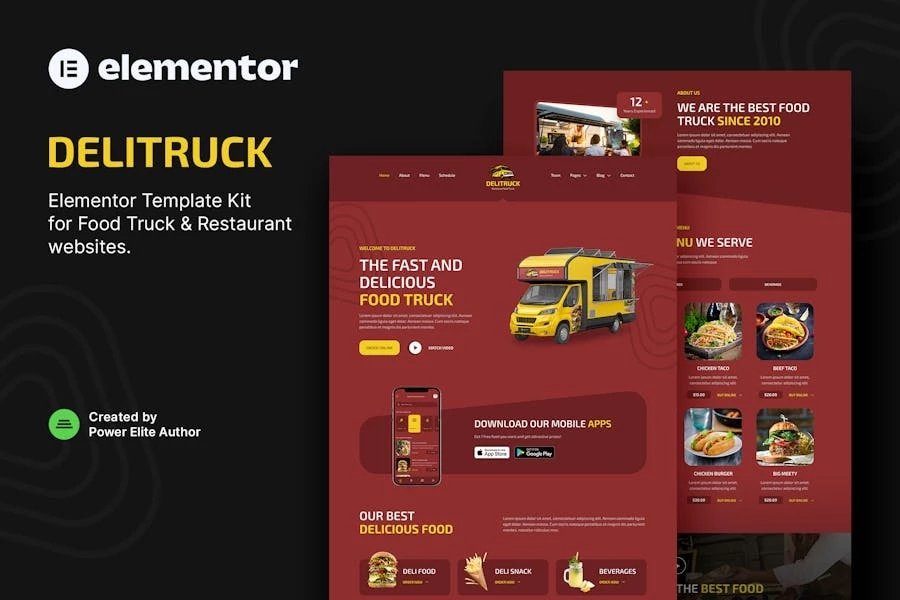Delitruck Template Kit Elementor para restaurantes y camiones de comida