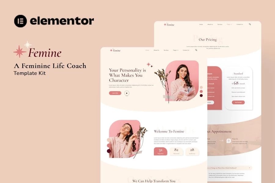 Femine - Template Kit Elementor de entrenador de vida femenino
